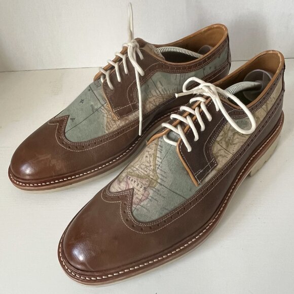Oliver Sweeney Clopton 8 Map Print Brogue Lace-Up Leather Shoes – Size 9.5 US